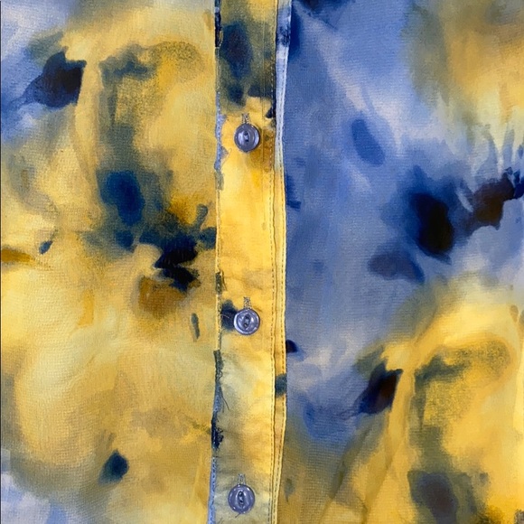 Blue & Yellow Floral Sheer Button Down Long Sleeve - Picture 3 of 6